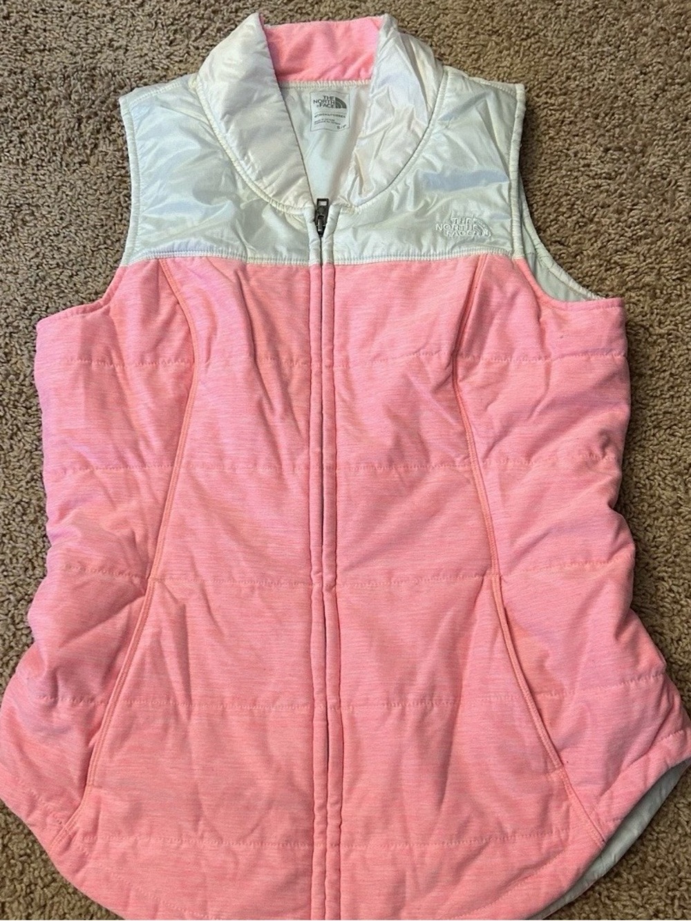 North Face Pseudio ColorBlock Pink White Lightweight Puffer Vest Zip Women Small
